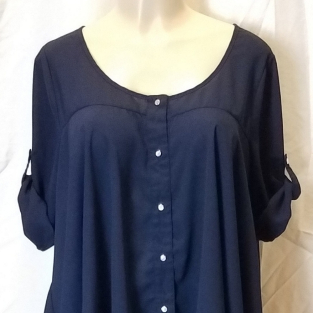 RUE21 Navy Roll-Sleeve Top